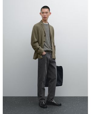 MASSIMO DUTTI Suede Leather Blazer - Grey