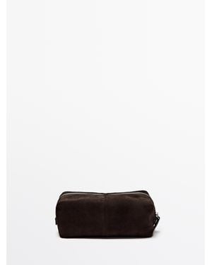 MASSIMO DUTTI Neceser Cremallera Piel Ante - Blanco