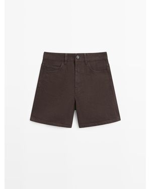 MASSIMO DUTTI Denim Short Met Halfhoge Taille - Bruin