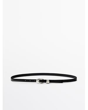 MASSIMO DUTTI Nappa Leather Belt With Oval Buckle - White