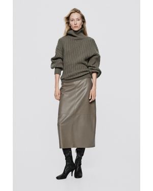 MASSIMO DUTTI Leather Tube Midi Skirt - Multicolour
