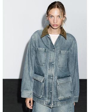 MASSIMO DUTTI Denim Jacket With Pockets - Blue