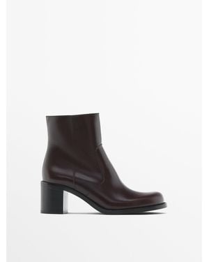 MASSIMO DUTTI Leather Ankle Boots With Block Heels - White