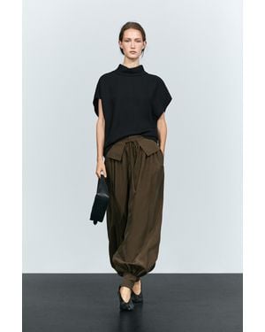 MASSIMO DUTTI Top Cuello Vuelto Manga Sisa - Negro