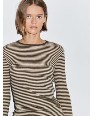 MASSIMO DUTTI Long-Sleeve Cotton Blend T-Shirt - Brown