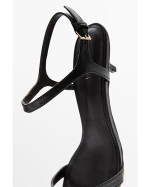 MASSIMO DUTTI Leather Low-Heel Sandals - Black