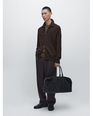 MASSIMO DUTTI Cardigan Aus Zopfstrick Mit Reißverschluss Und Baumwolle - Weiß
