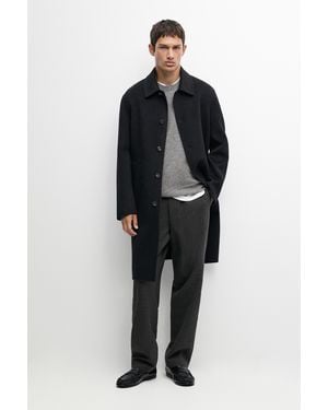 MASSIMO DUTTI Double-Faced Wool Blend Long Coat - Black