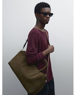 MASSIMO DUTTI Split Suede Leather Travel Bag - Purple