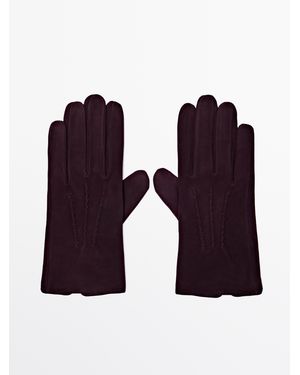 MASSIMO DUTTI Suede Leather Gloves - Purple