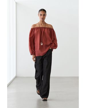 MASSIMO DUTTI Flowing Boat Neck Shirt - Red