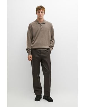 MASSIMO DUTTI 100% Cashmere Knit Polo Jumper - Natural