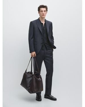 MASSIMO DUTTI Americana Traje Rayas Lana Fría - Azul