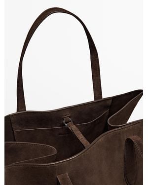 MASSIMO DUTTI Split Suede Maxi Tote Bag - Black