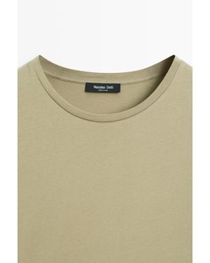 MASSIMO DUTTI 100% Cotton T-Shirt With Shoulder Detail - Green