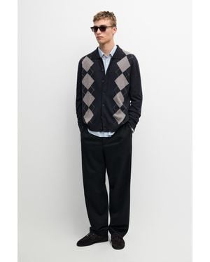 MASSIMO DUTTI 100% Cashmere Argyle Cardigan - Blue