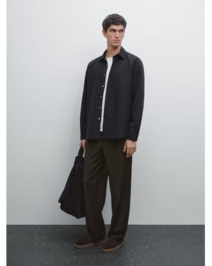 MASSIMO DUTTI Regular Fit Cotton And Silk Blend Shirt - Black