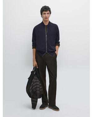 MASSIMO DUTTI Strickcardigan Aus 100 Merinowolle Mit Reißverschluss - Blau