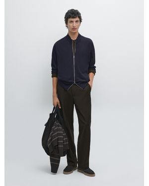 MASSIMO DUTTI Merino Wool Zip-Up Knit Cardigan - Blue