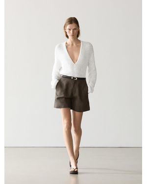 MASSIMO DUTTI Short Linen Bermuda Shorts - Brown