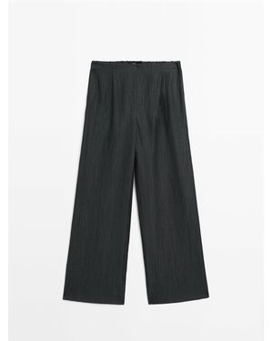 MASSIMO DUTTI Wide Leg Broek Van Linnenmix - Wit
