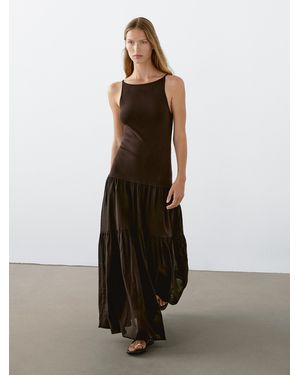 MASSIMO DUTTI Long Strappy Cotton Blend Dress - Brown