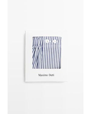 MASSIMO DUTTI 100% Cotton Striped Boxers - Blue
