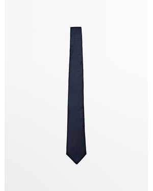 MASSIMO DUTTI 100% Silk Dotted Tie - Blue