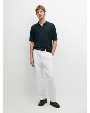 MASSIMO DUTTI Linen V-Neck Polo Jumper - White