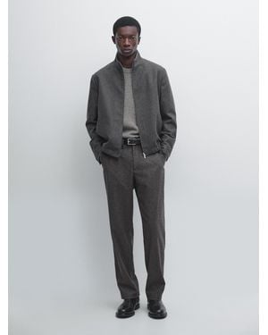 MASSIMO DUTTI Wool Blend Bomber Jacket - Grey