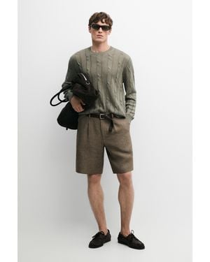 MASSIMO DUTTI 100% Linen Darted Bermuda Shorts - Natural