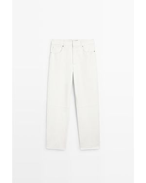 MASSIMO DUTTI Straight Fit Leren Broek - Wit