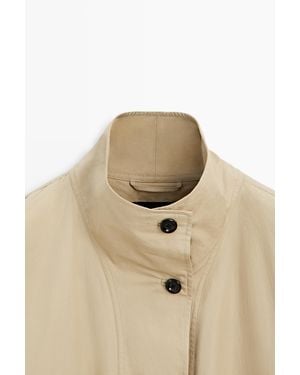 MASSIMO DUTTI 100% Cotton High Neck Trench Coat - Natural