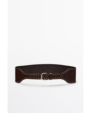 MASSIMO DUTTI Nappa Leather Studded Belt - White