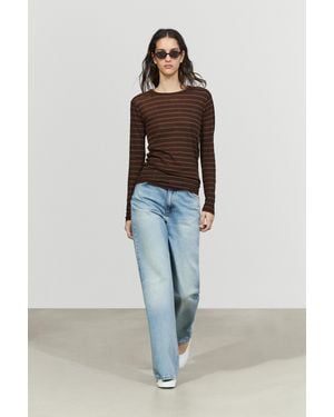 MASSIMO DUTTI Long Sleeve Striped T-Shirt - Brown