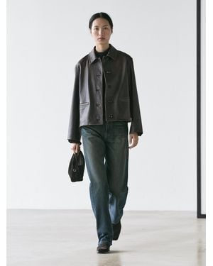 MASSIMO DUTTI Short Nappa Leather Jacket - Black