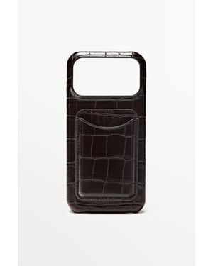 MASSIMO DUTTI Textured Nappa Leather Iphone 17 Pro Max Case - Black