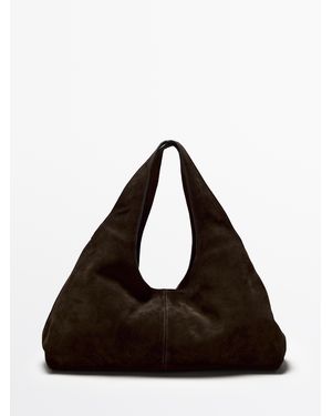 MASSIMO DUTTI Medium Split Leather Lady Bag - Black