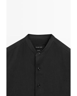 MASSIMO DUTTI 100% Linen Stand Collar Shirt - Black