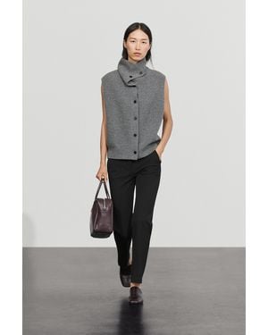 MASSIMO DUTTI 100% Wool Knit Funnel Neck Gilet - Grey