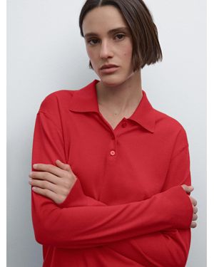 MASSIMO DUTTI Maglia Con Collo A Polo E Bottoni 100% Lana - Rosso