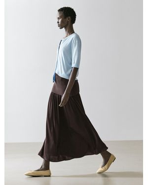 MASSIMO DUTTI Flowing Contrast Midi Skirt - White