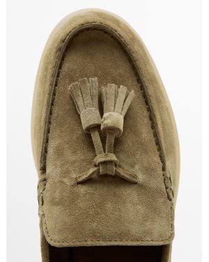 MASSIMO DUTTI Split Leather Loafers With Tassels - Gray