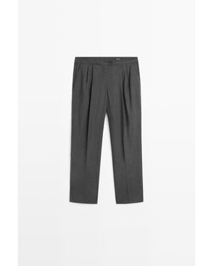 MASSIMO DUTTI Geplooide Broek Van 100% Koudewol - Grijs