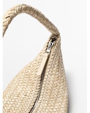 MASSIMO DUTTI Nappa Leather Woven Croissant Bag - Natural