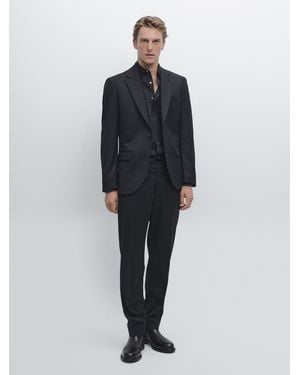MASSIMO DUTTI Pantalón Traje Franela Mezcla Lana - Azul