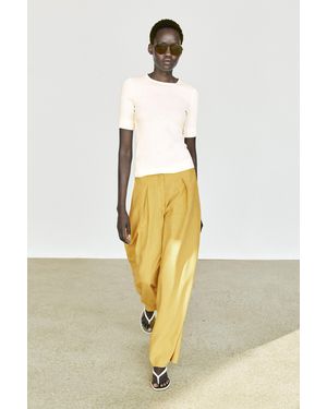 MASSIMO DUTTI Linen Blend Flowing Wide-Leg Pleated Trousers - Yellow