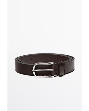 MASSIMO DUTTI Nappa Leather Belt With Rectangular Buckle - Brown