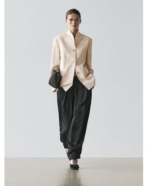 MASSIMO DUTTI High Neck Satin Blazer - White