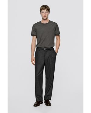 MASSIMO DUTTI 100% Cotton Short Sleeve T-Shirt - Gray
